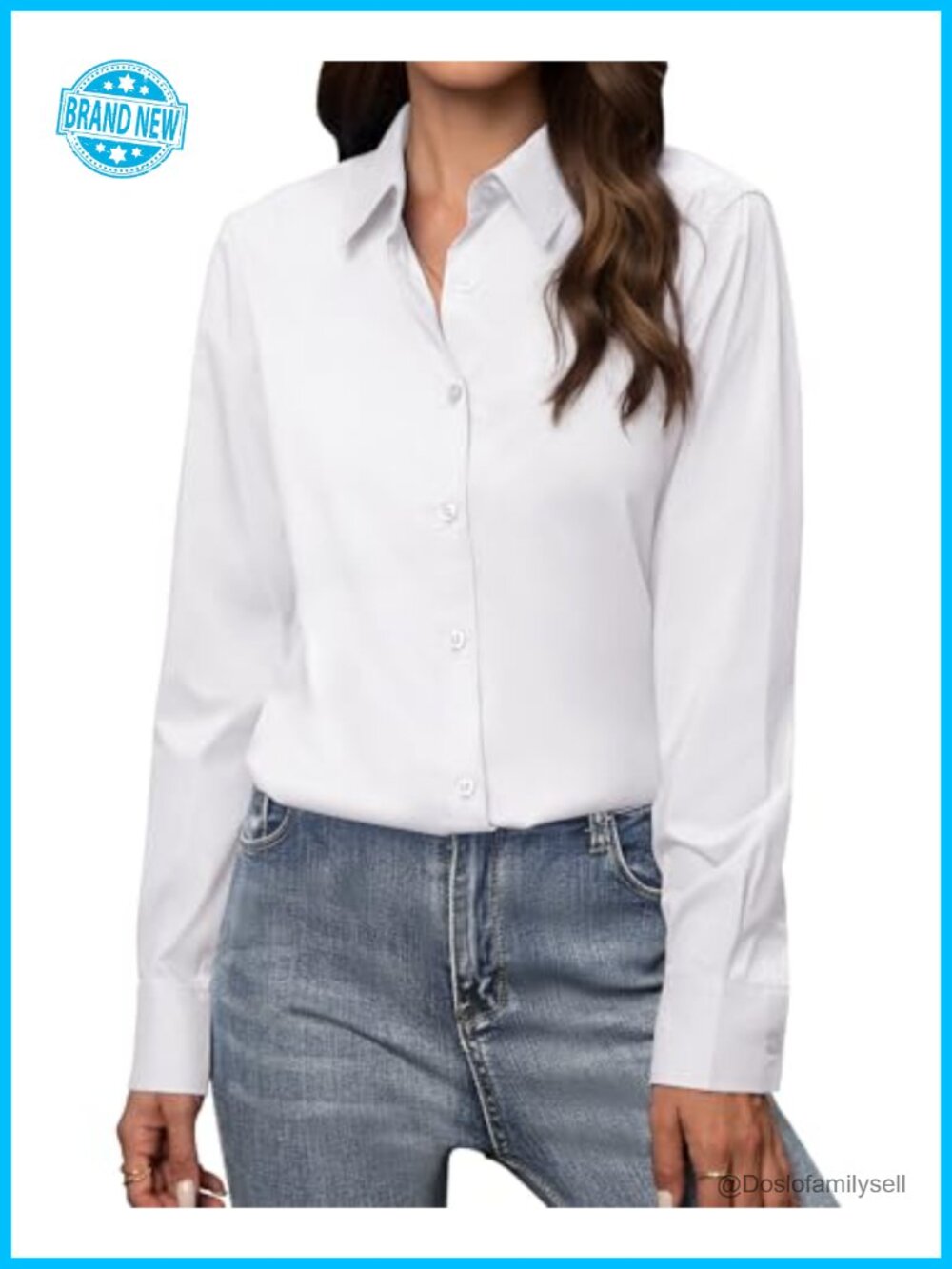 Women's Cotton Button Down Shirt Long Sleeve Collared Blouse Top